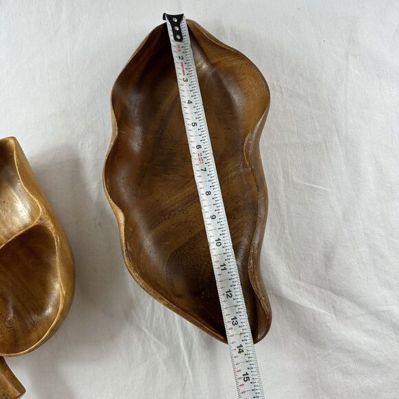 2 Vtg House Of Monkey Pod Wood Dishes Divided Leaf Bowl & Abstract Bowl Hawaii - Picture 14 of 15